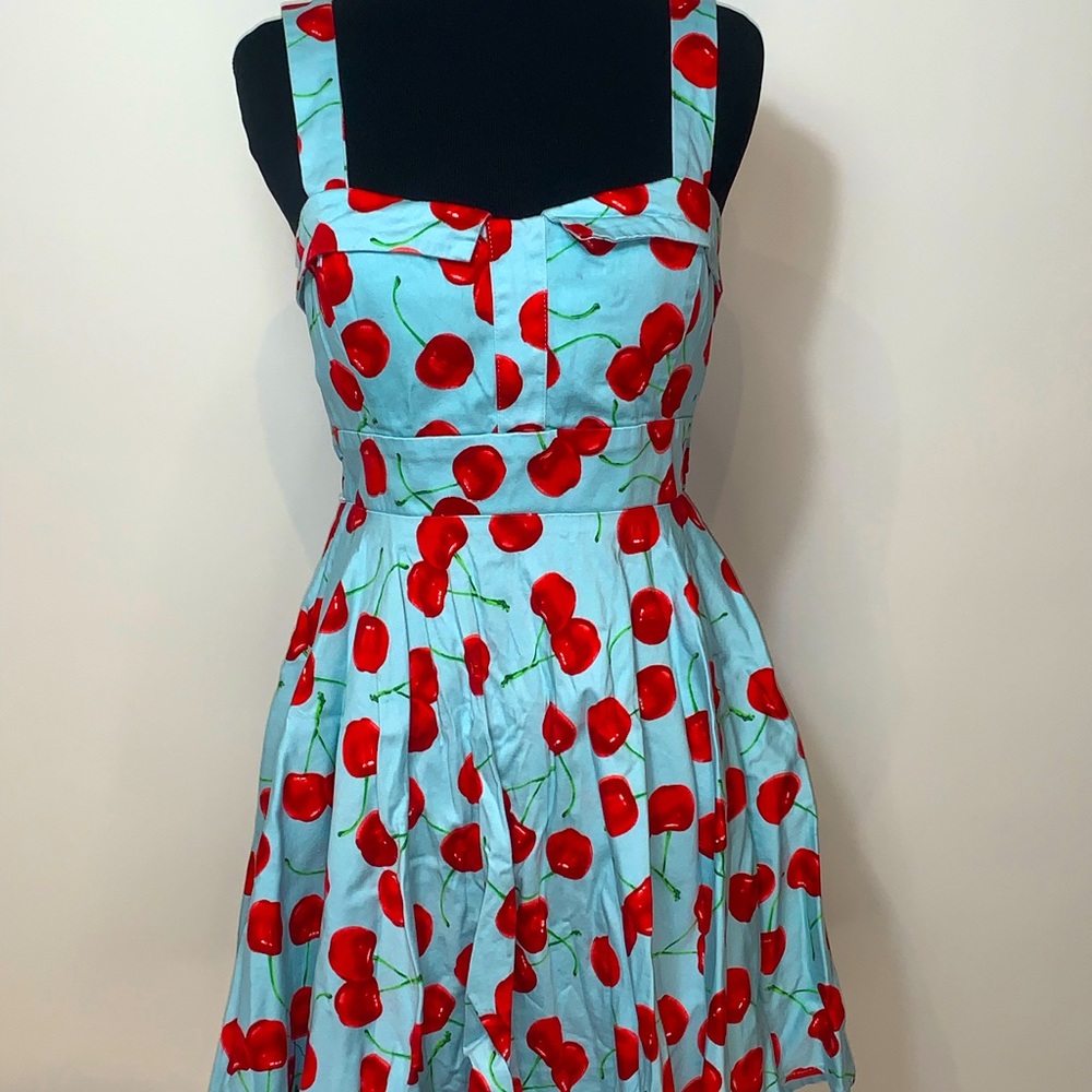 baby blue dress with cherries